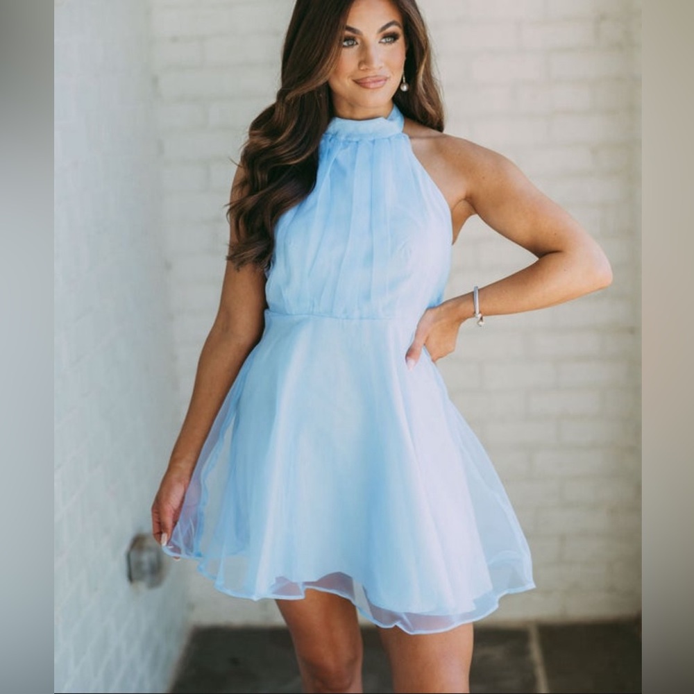 Halter Neck Blue Dress